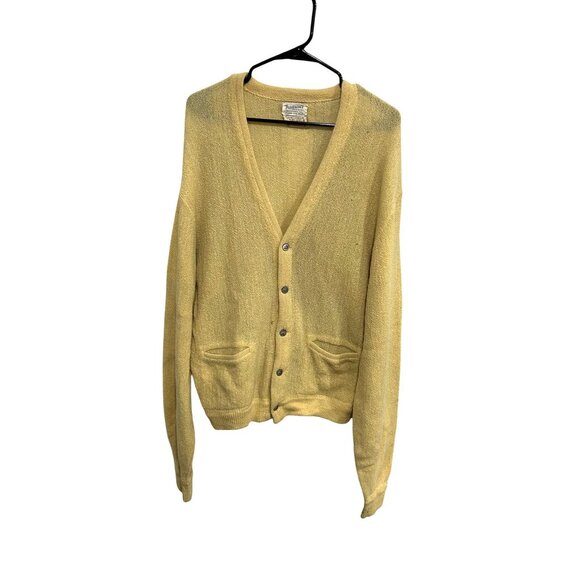 Vintage Lord Jeff Alpaca Wool Yellow Cardigan Sweater Button Front Two Pockets - Picture 1 of 9